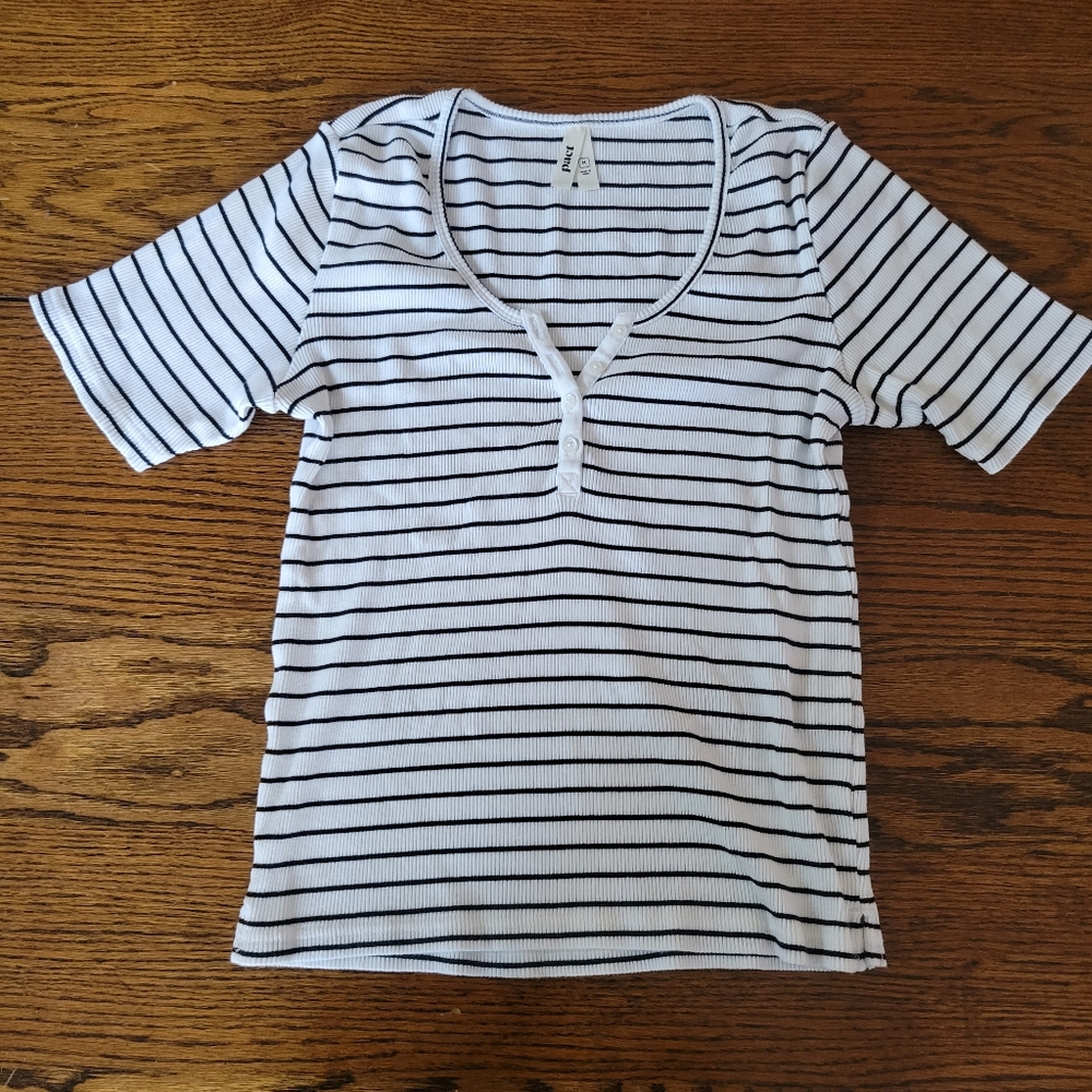 Pact Favorite Ribbed Henley Shirt Medium